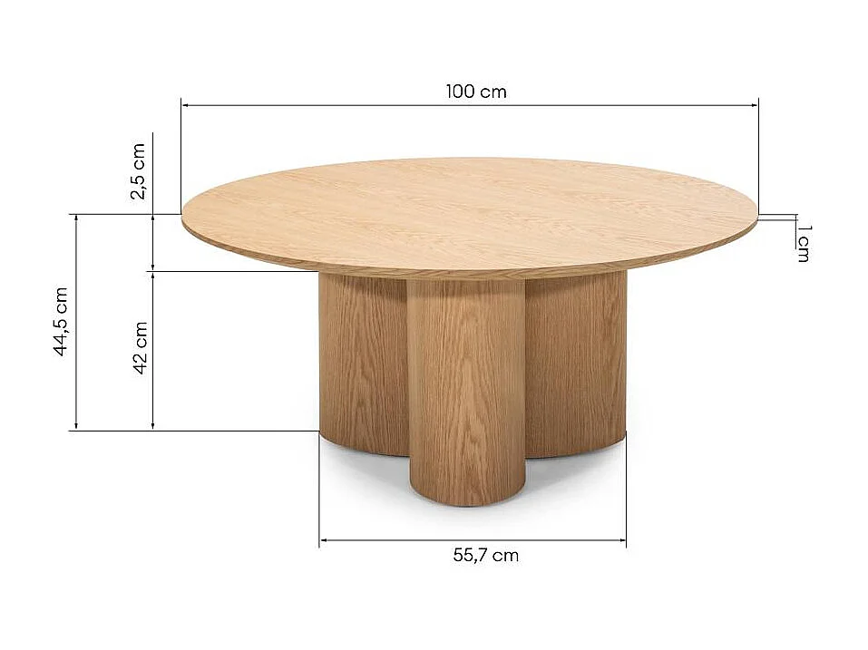 Table basse 100x100x44,5 cm chêne Naora