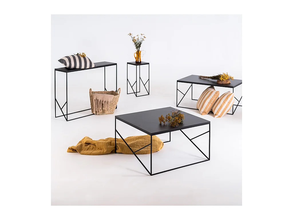 Mesa de centro 80x80x45 cm preta elegante básica