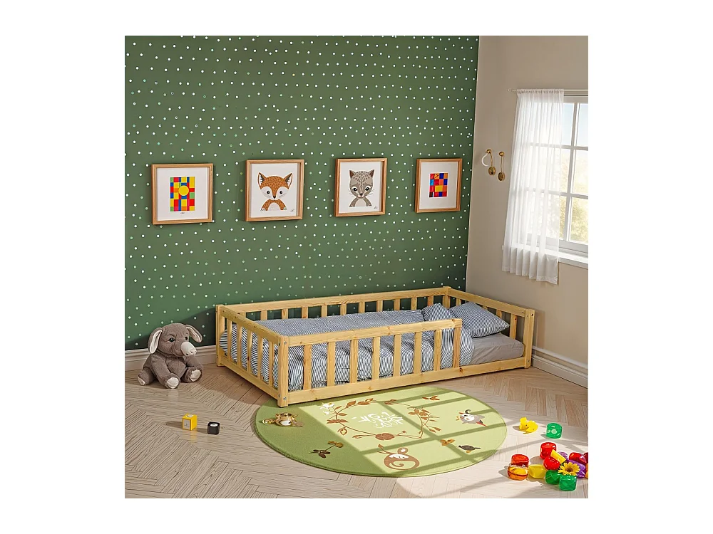 Lit 80x160 NINO+ 1 sommier + barrière / Naturel