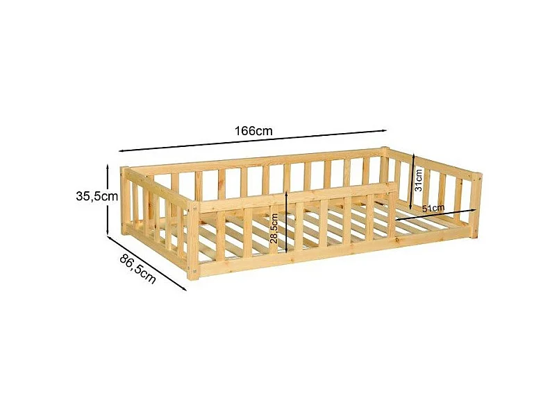 Lit 80x160 NINO+ 1 sommier + barrière / Naturel