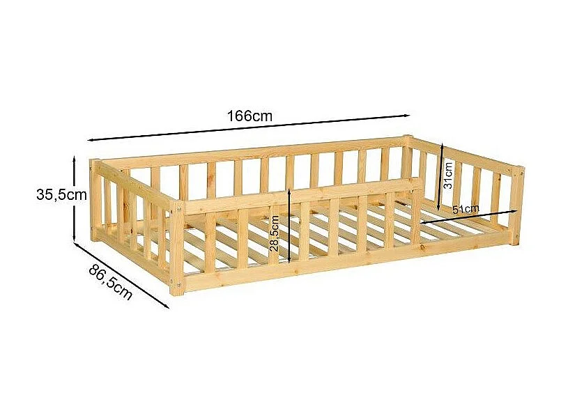 Lit 80x160 NINO+ 1 sommier + barrière / Naturel