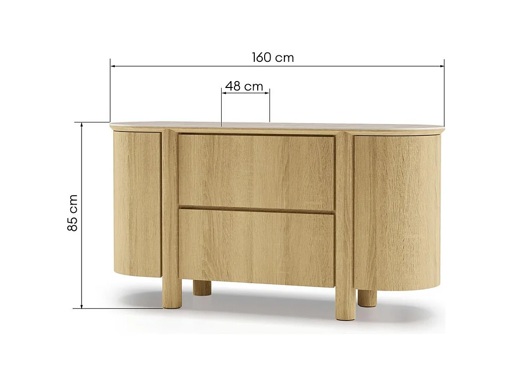 Kommode 160x48x85 cm Eiche Cecile