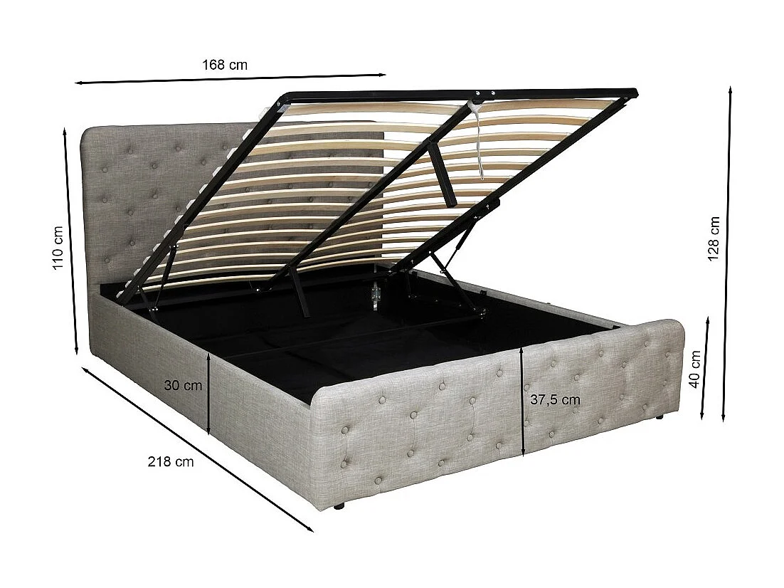 Lit coffre 160x200 cm EDEN+ sommier / Gris clair