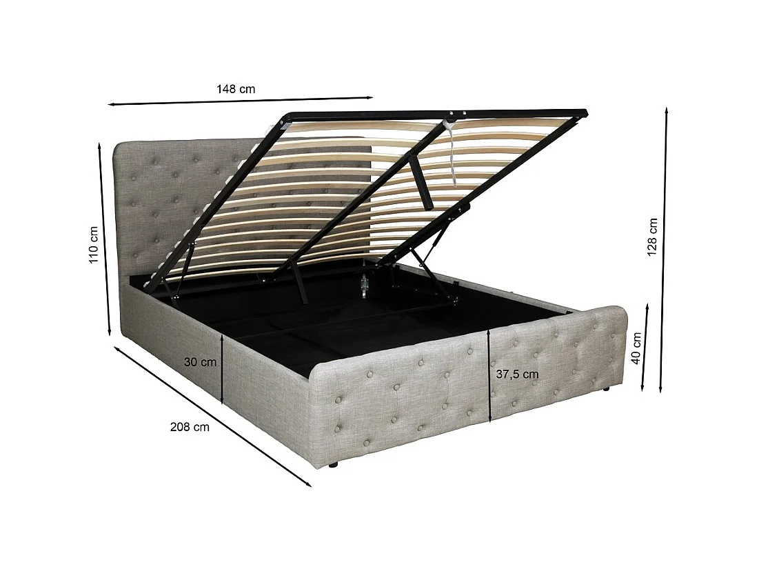 Lit coffre 140x190 cm EDEN+ sommier / Gris clair