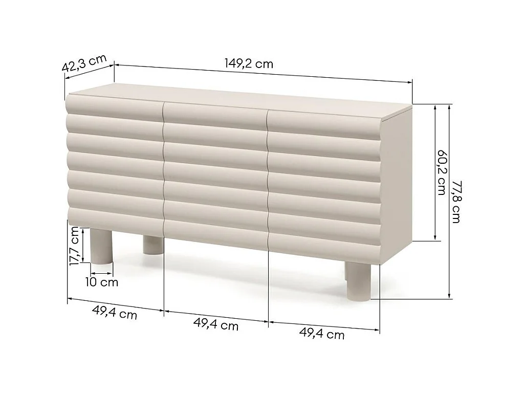 Cômoda 149,2x42,3x77,8 cm bege LUEL
