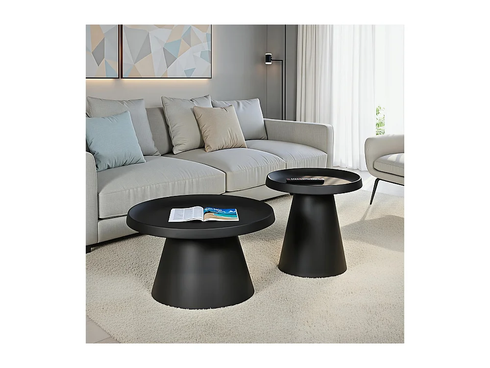 Lot de 2 tables basses rondes LOTUS/ Noir
