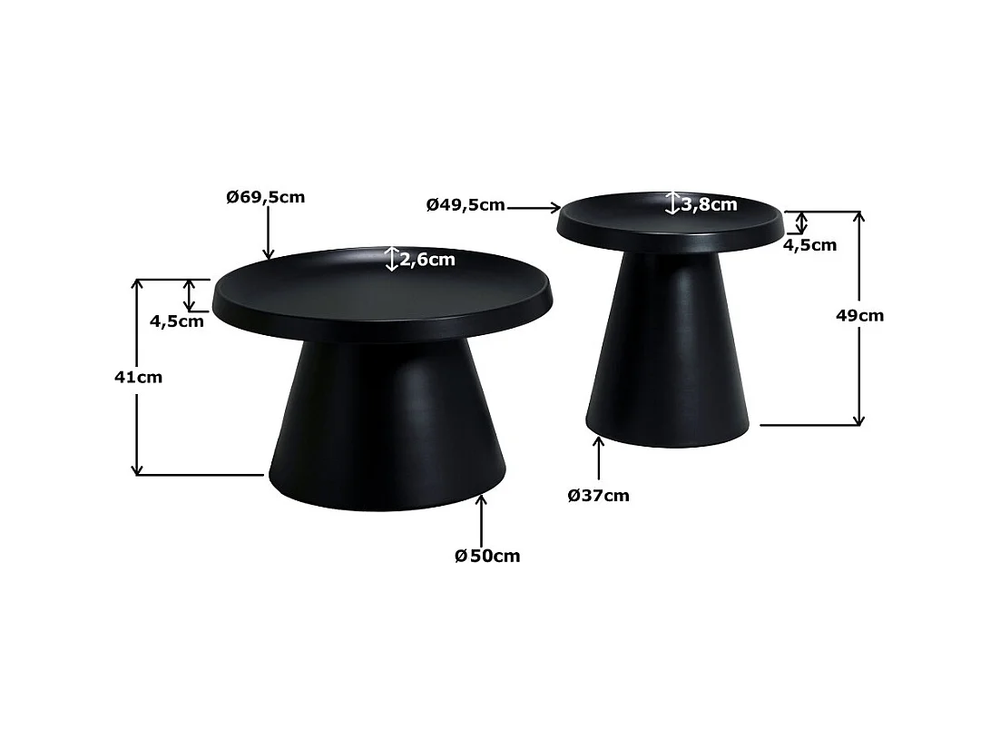 Lot de 2 tables basses rondes LOTUS/ Noir