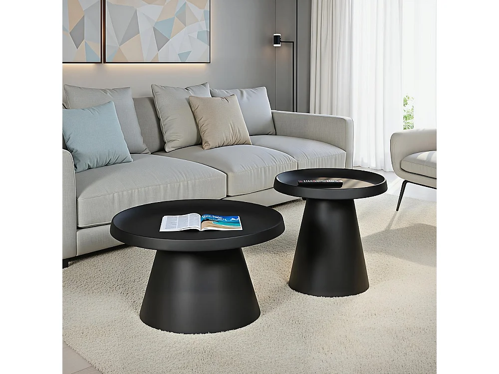 Lot de 2 tables basses rondes LOTUS/ Noir