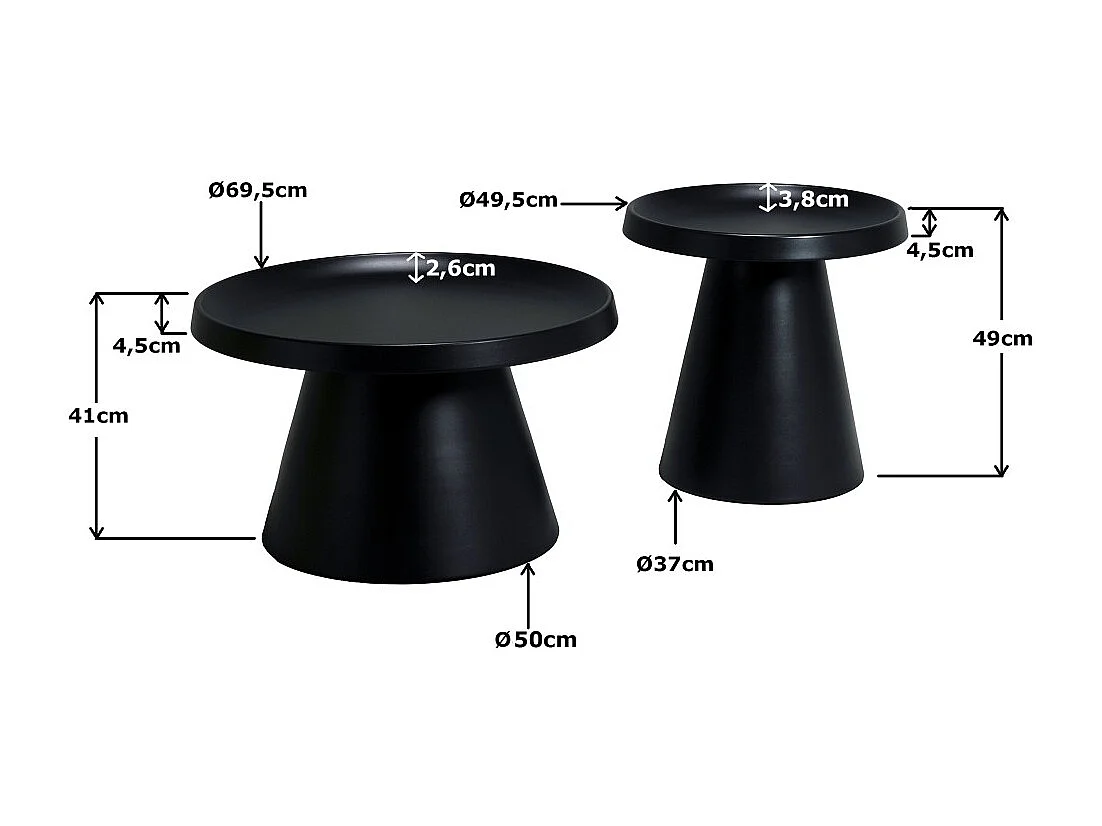 Lot de 2 tables basses rondes LOTUS/ Noir