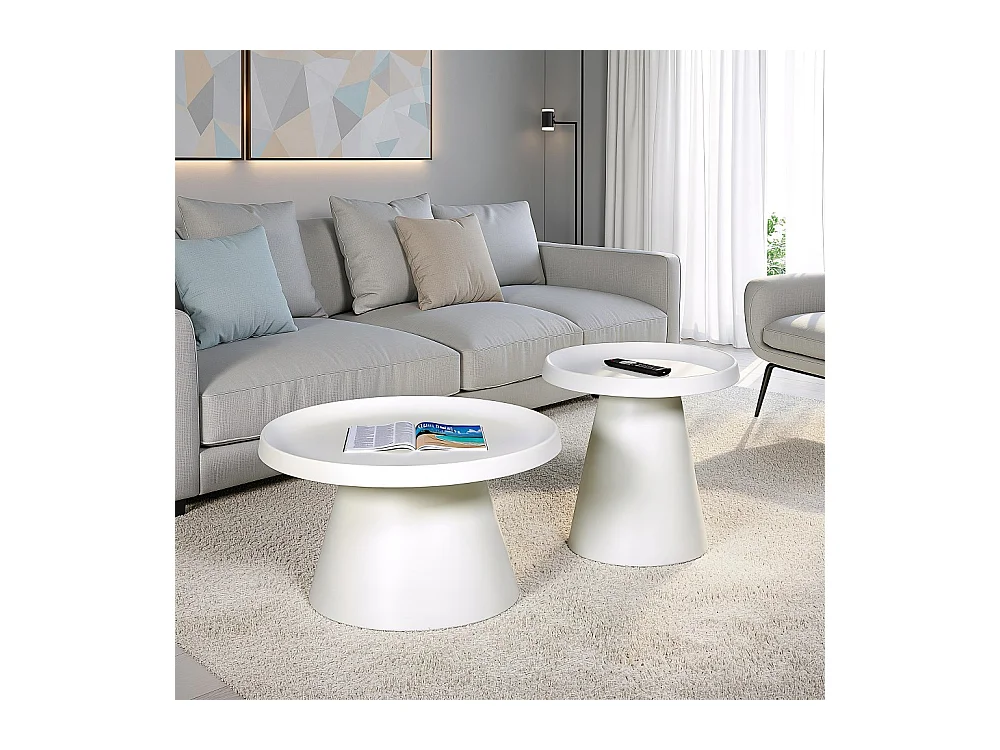 Lot de 2 tables basses rondes LOTUS/ Blanc