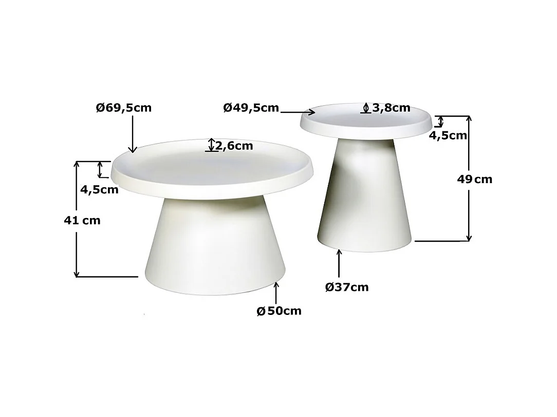 Lot de 2 tables basses rondes LOTUS/ Blanc