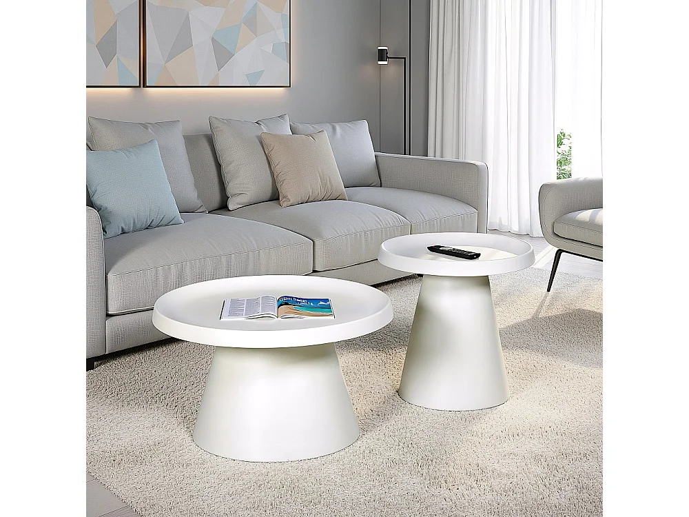 Lot de 2 tables basses rondes LOTUS/ Blanc