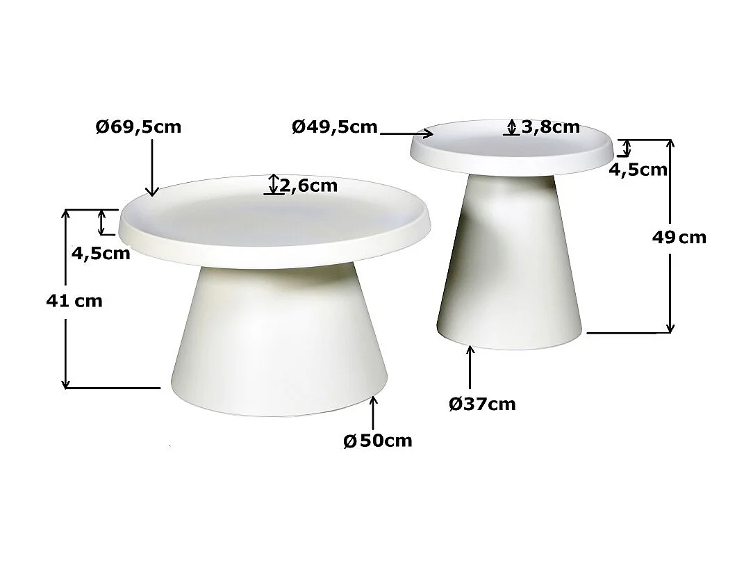 Lot de 2 tables basses rondes LOTUS/ Blanc