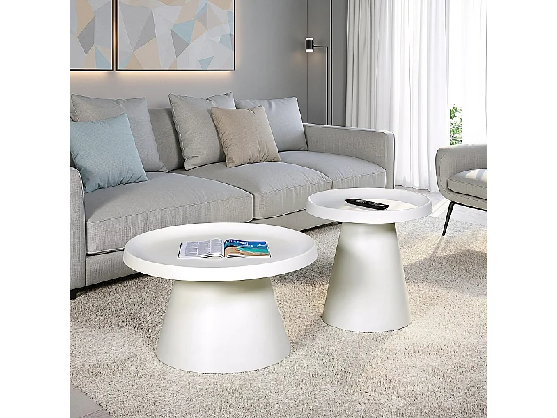 Lot de 2 tables basses rondes LOTUS/ Blanc