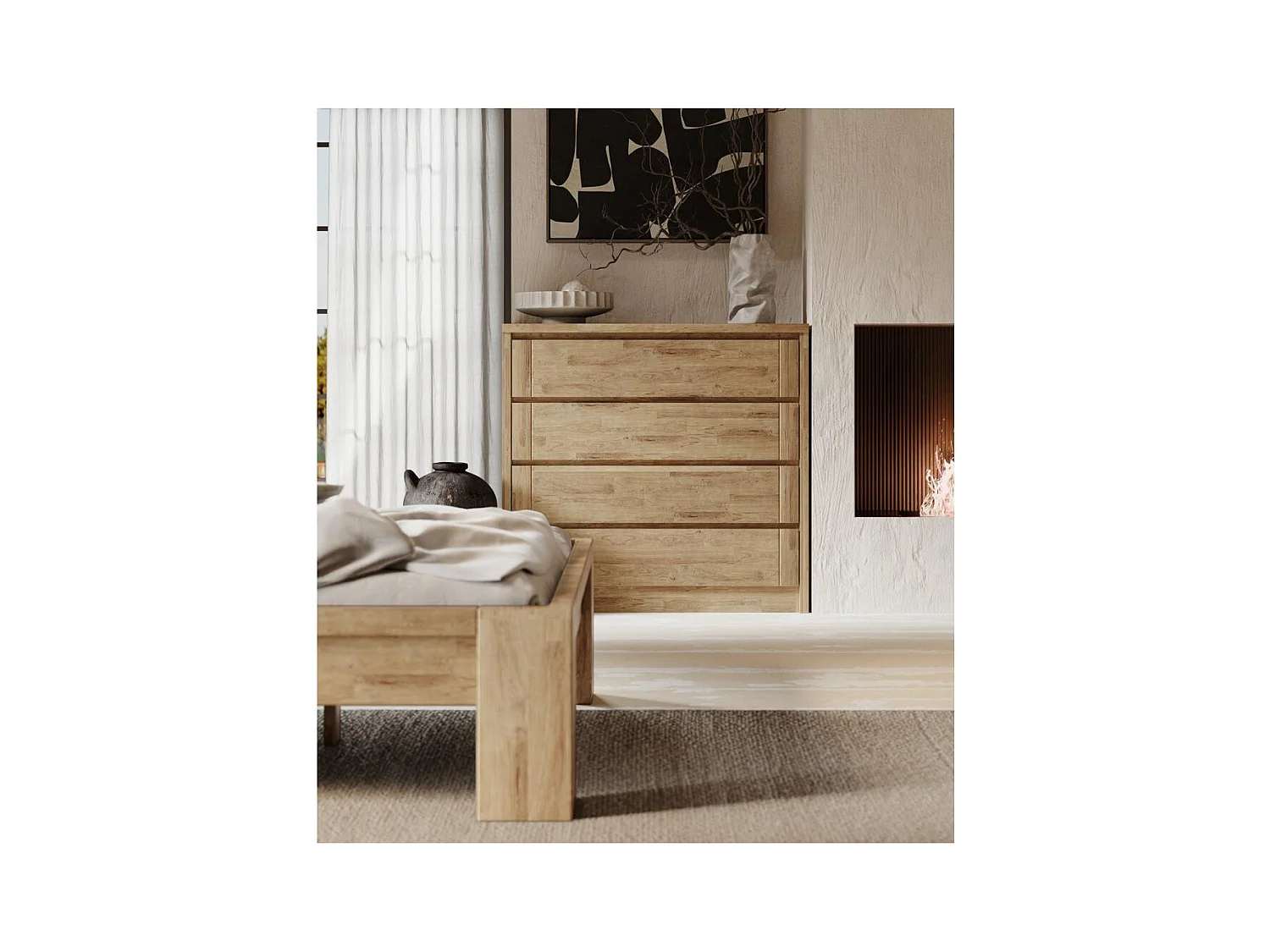 Commode 1046x457x990 mm Chêne Rustique Timo 4 tiroirs Chêne