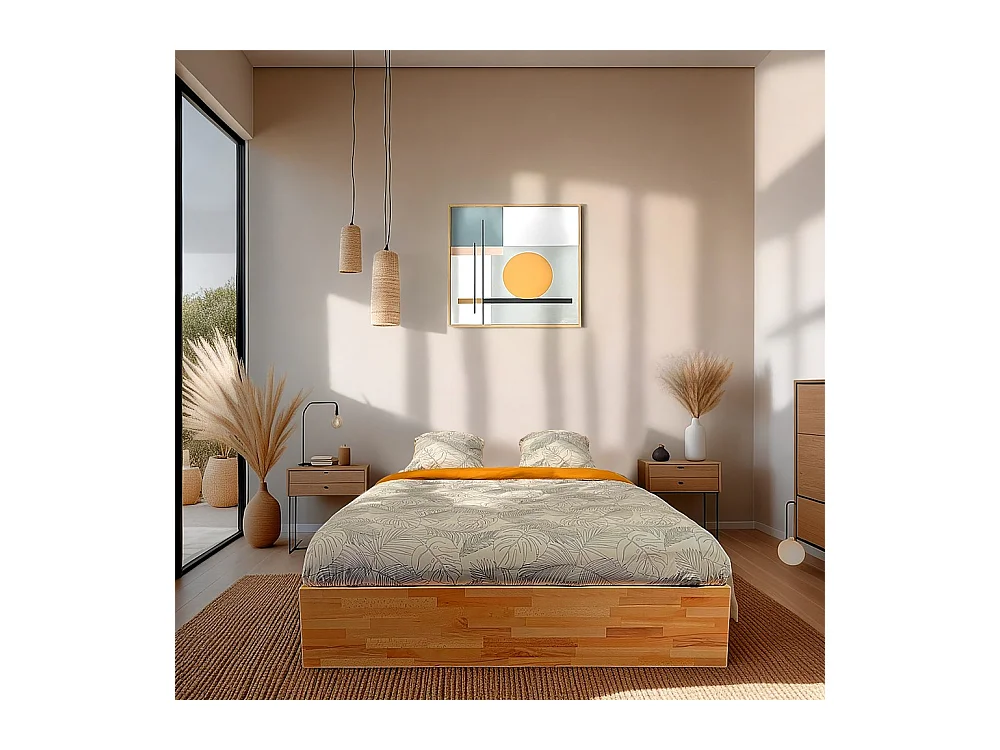 Lit coffre 120x200cm BEN + sommier/ Hêtre massif huilé