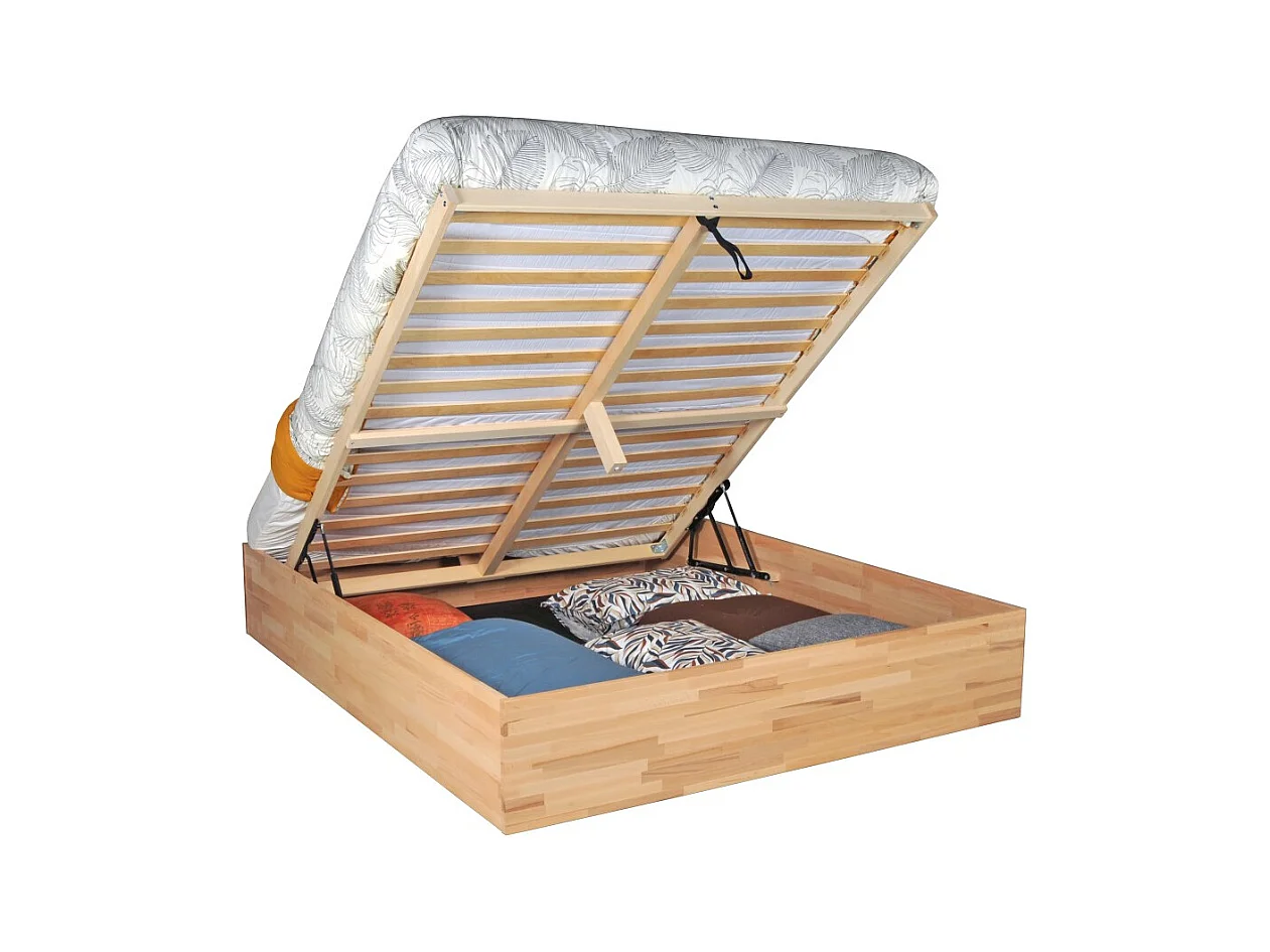 Lit coffre 120x200cm BEN + sommier/ Hêtre massif huilé