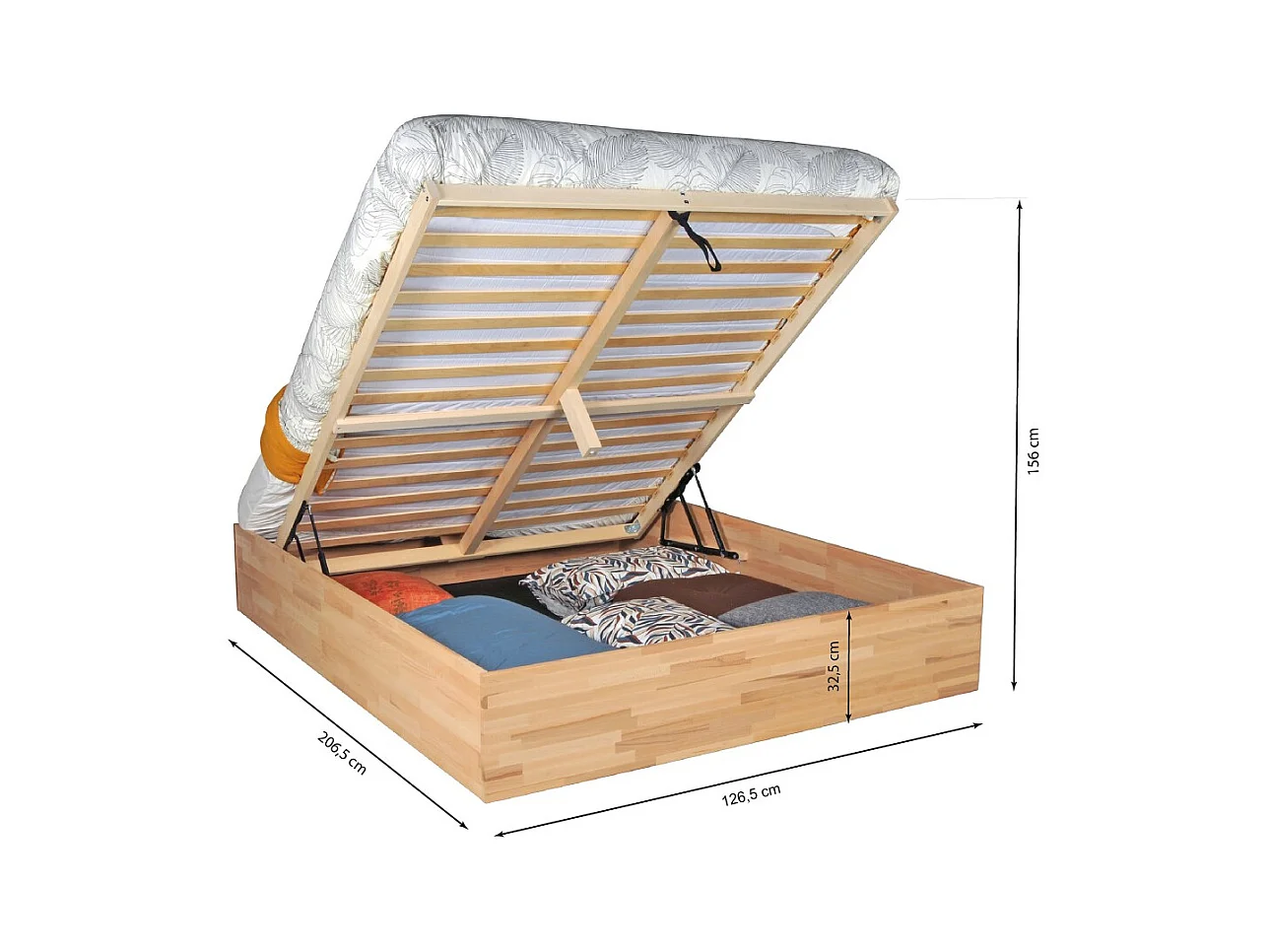 Lit coffre 120x200cm BEN + sommier/ Hêtre massif huilé