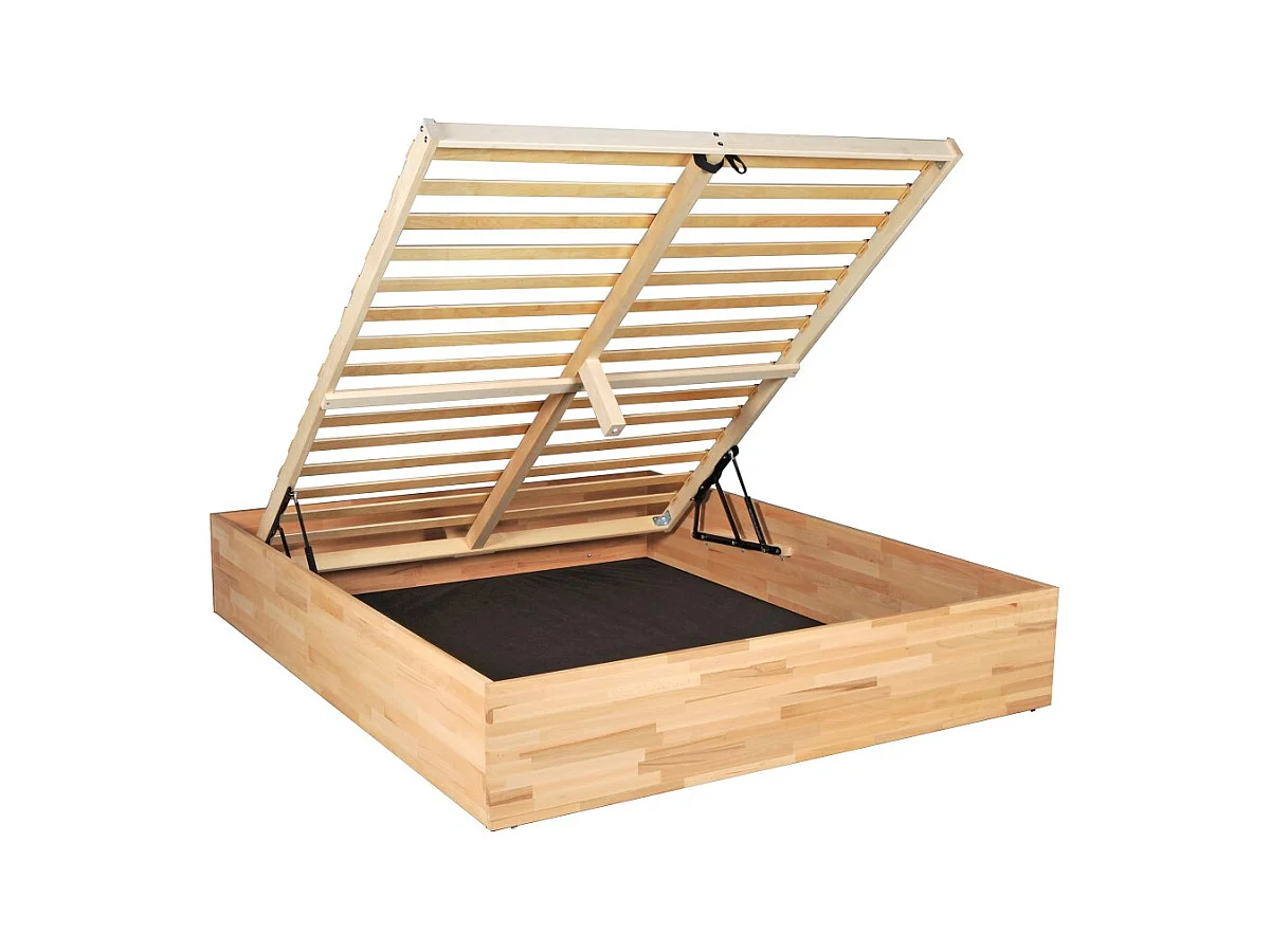 Lit coffre 120x200cm BEN + sommier/ Hêtre massif huilé