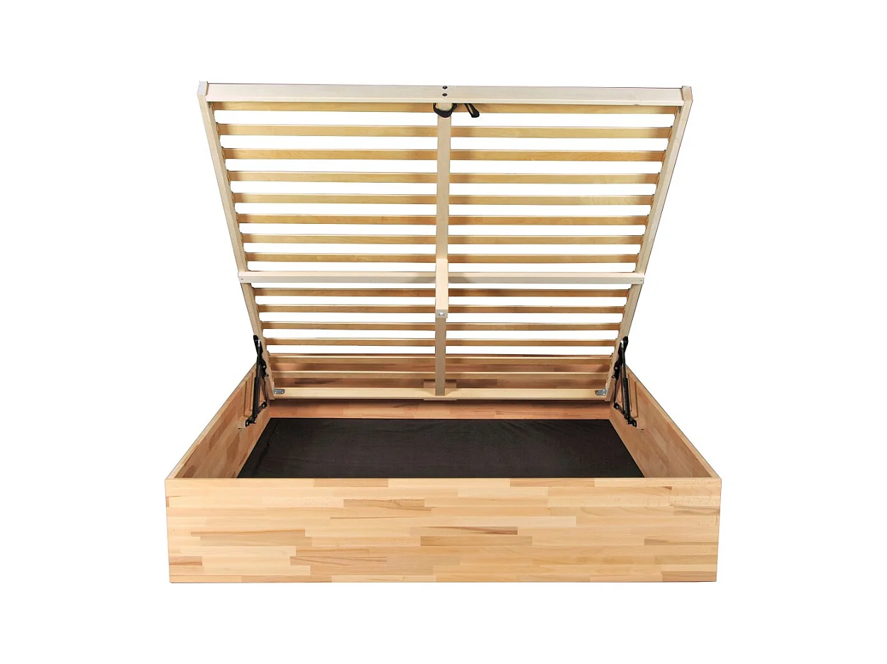 Lit coffre 120x200cm BEN + sommier/ Hêtre massif huilé
