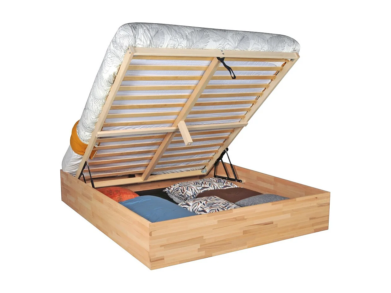 Lit coffre 120x200cm BEN + sommier/ Hêtre massif huilé