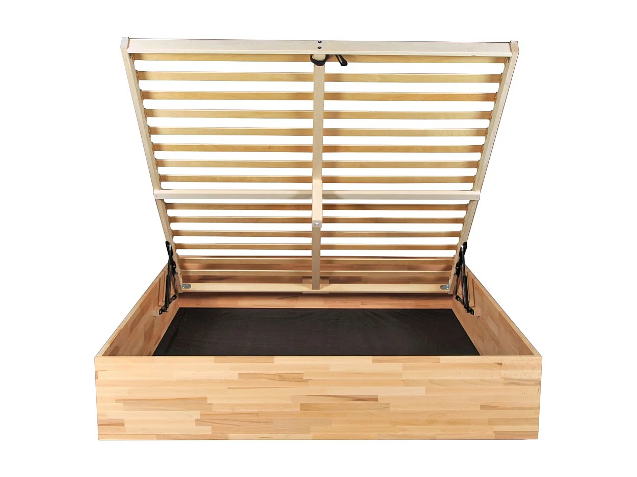 Lit coffre 120x200cm BEN + sommier/ Hêtre massif huilé