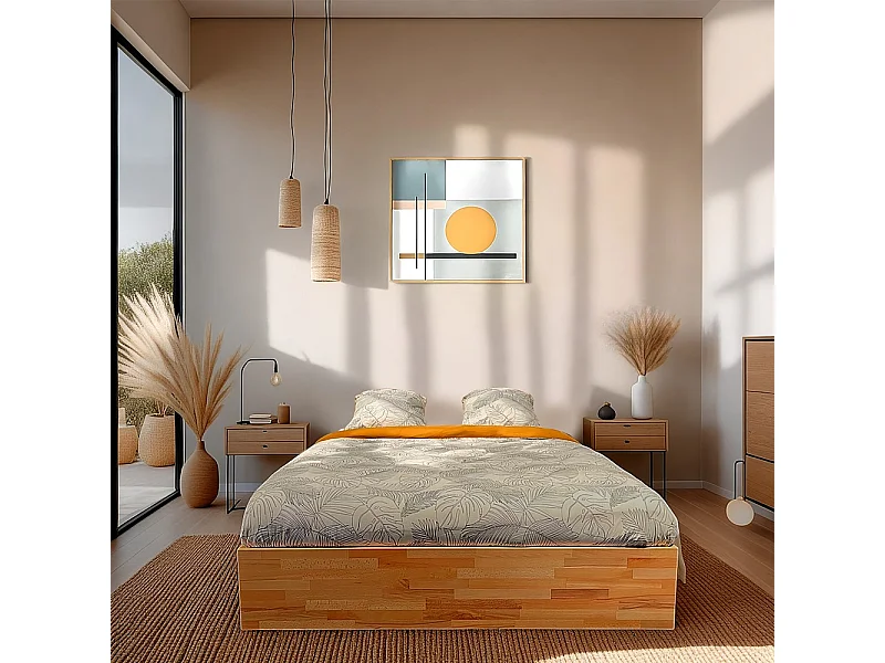 Lit coffre 120x200cm BEN + sommier/ Hêtre massif huilé