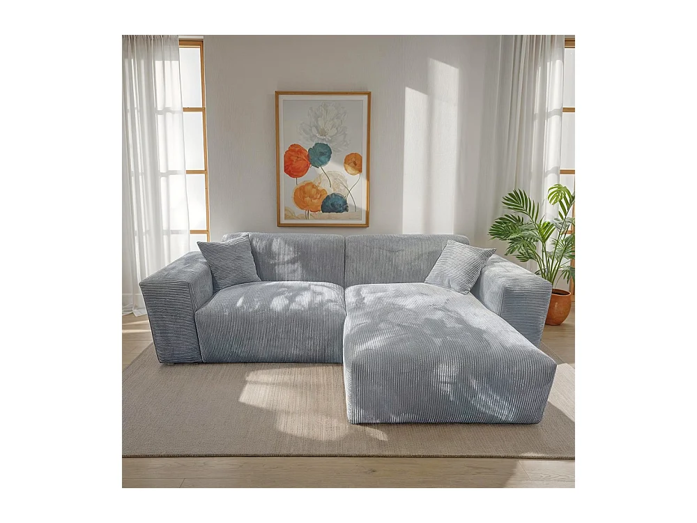 Canapé d'angle réversible LANA en velours côtelé / Gris