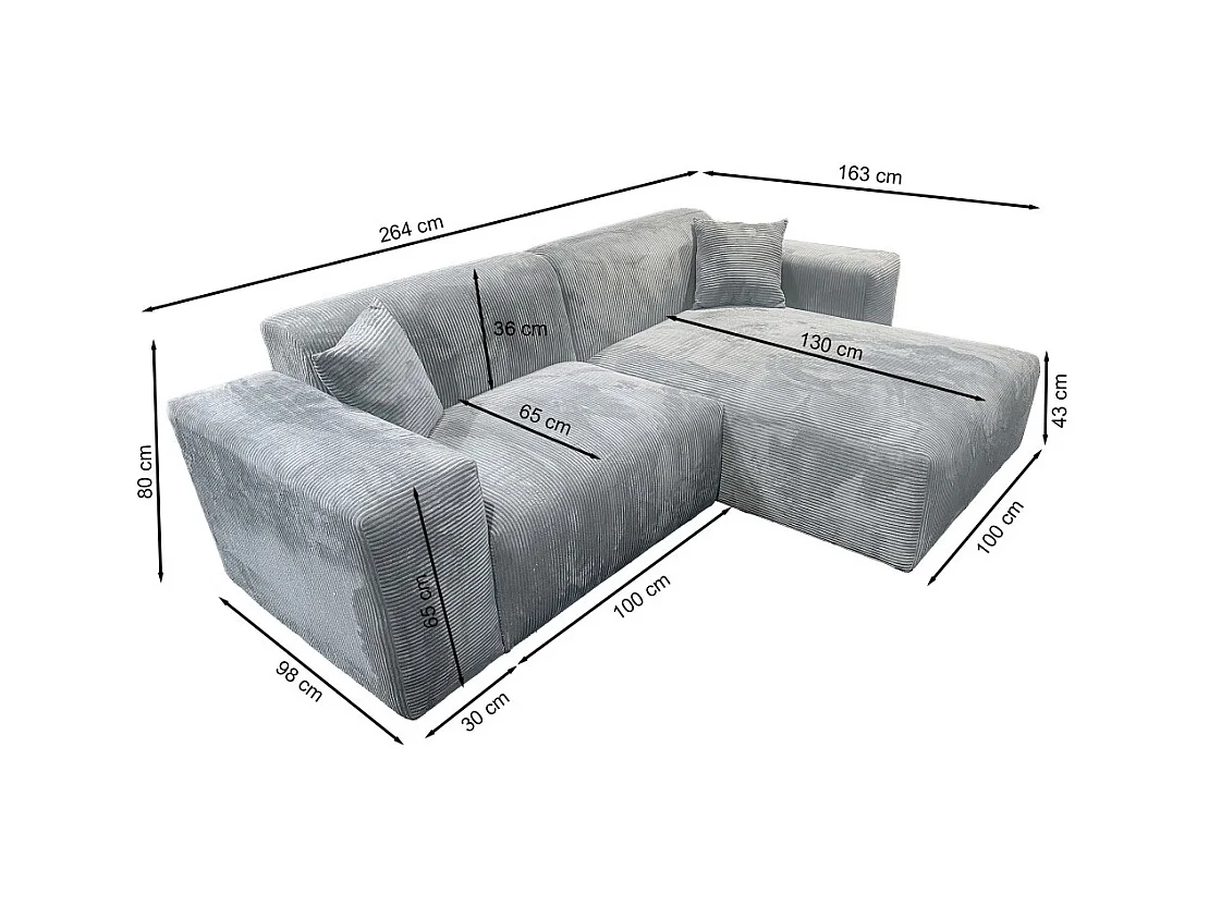 Canapé d'angle réversible LANA en velours côtelé / Gris
