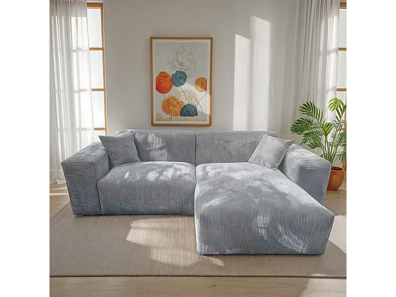 Canapé d'angle réversible LANA en velours côtelé / Gris