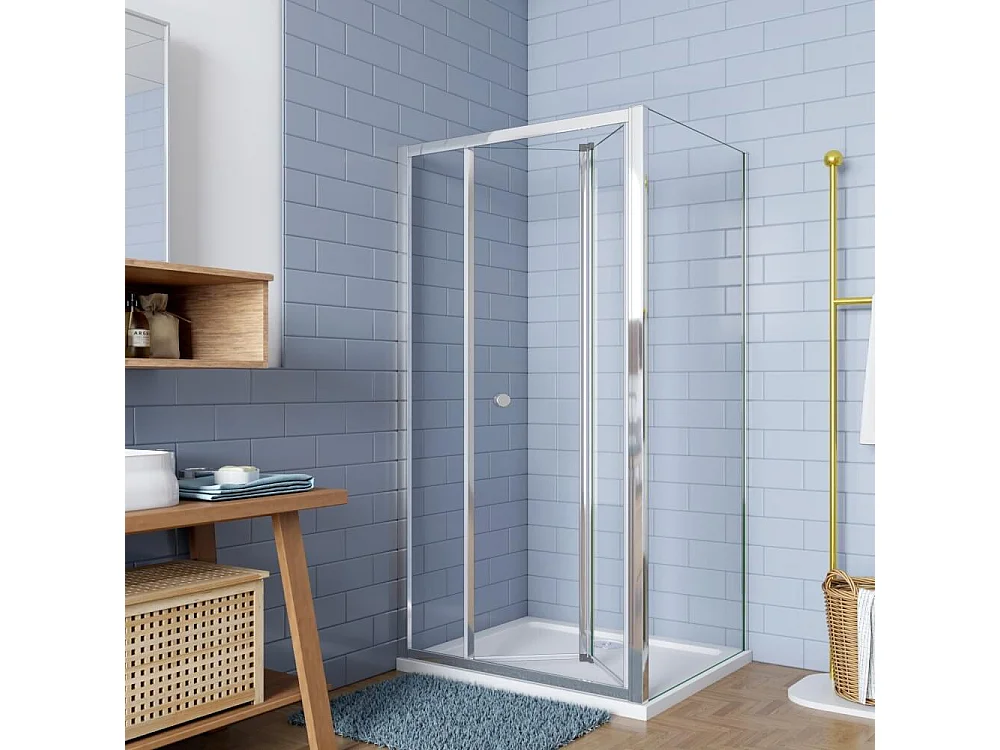 76x80x185cm 5mm ESG mit Seitenwand Pendeltür Falttür Duschkabine