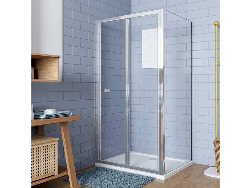 76x70x185cm 5mm ESG mit Seitenwand Pendeltür Falttür Duschkabine