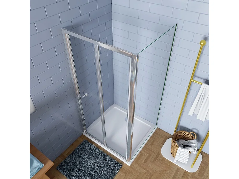 70x70x185cm 5mm ESG mit Seitenwand Pendeltür Falttür Duschkabine