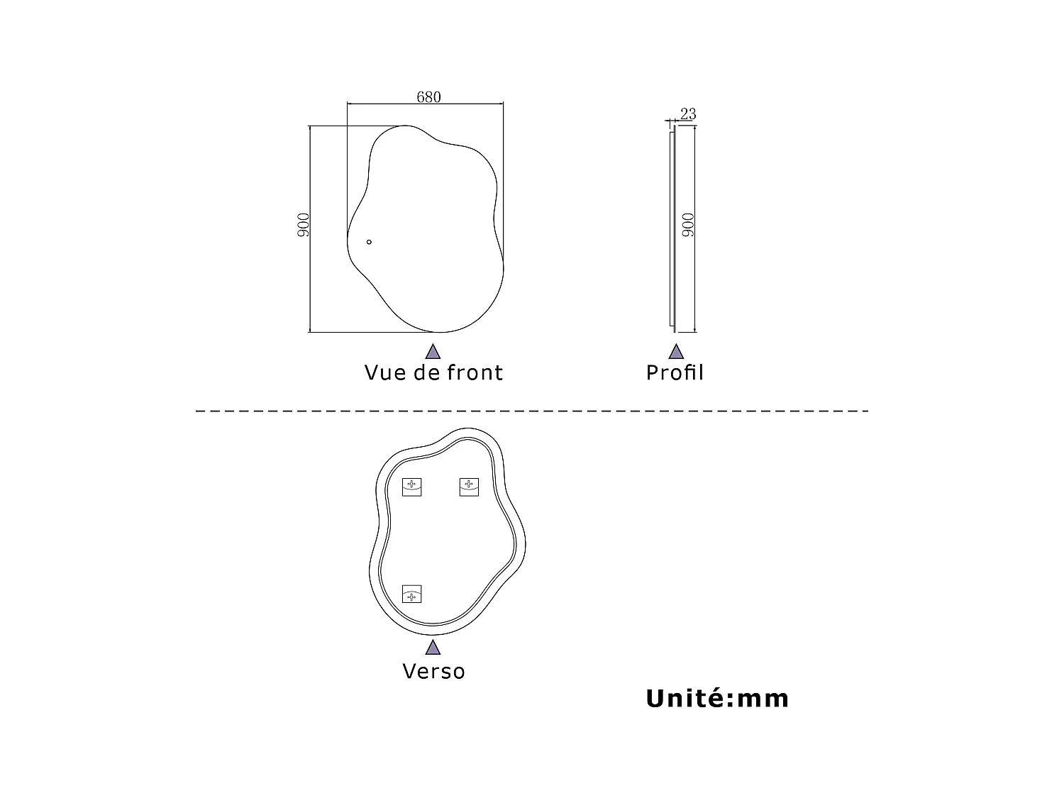 AICA Miroir de salle de bain Asymétrique en Forme de Nuage 90×68cm, Rétro-Éclairage, Design Irrégulier, Tricolore + Dimmable + Anti-buée + Mémoire