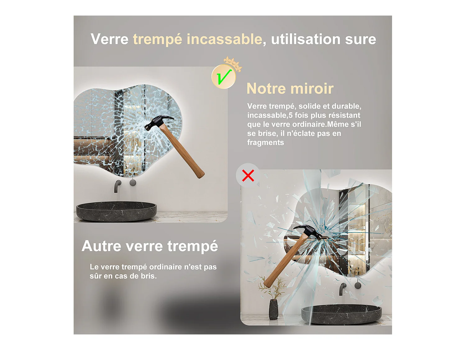 AICA Miroir de salle de bain Asymétrique en Forme de Nuage 90×68cm, Rétro-Éclairage, Design Irrégulier, Tricolore + Dimmable + Anti-buée + Mémoire