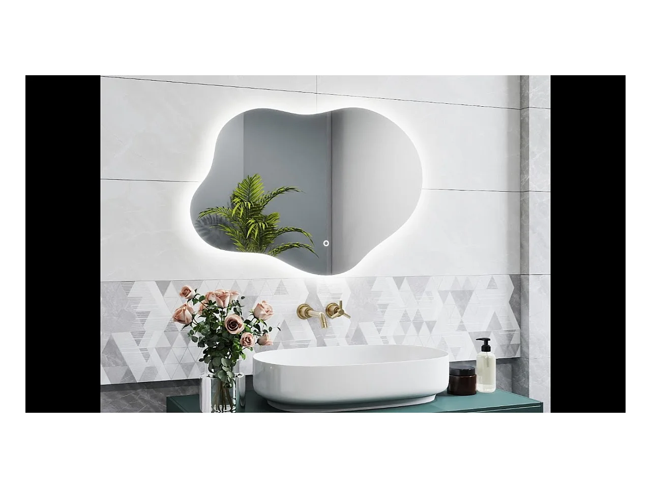 AICA Miroir de salle de bain Asymétrique en Forme de Nuage 80×55cm, Rétro-Éclairage, Design Irrégulier, Tricolore + Dimmable + Anti-buée + Mémoire