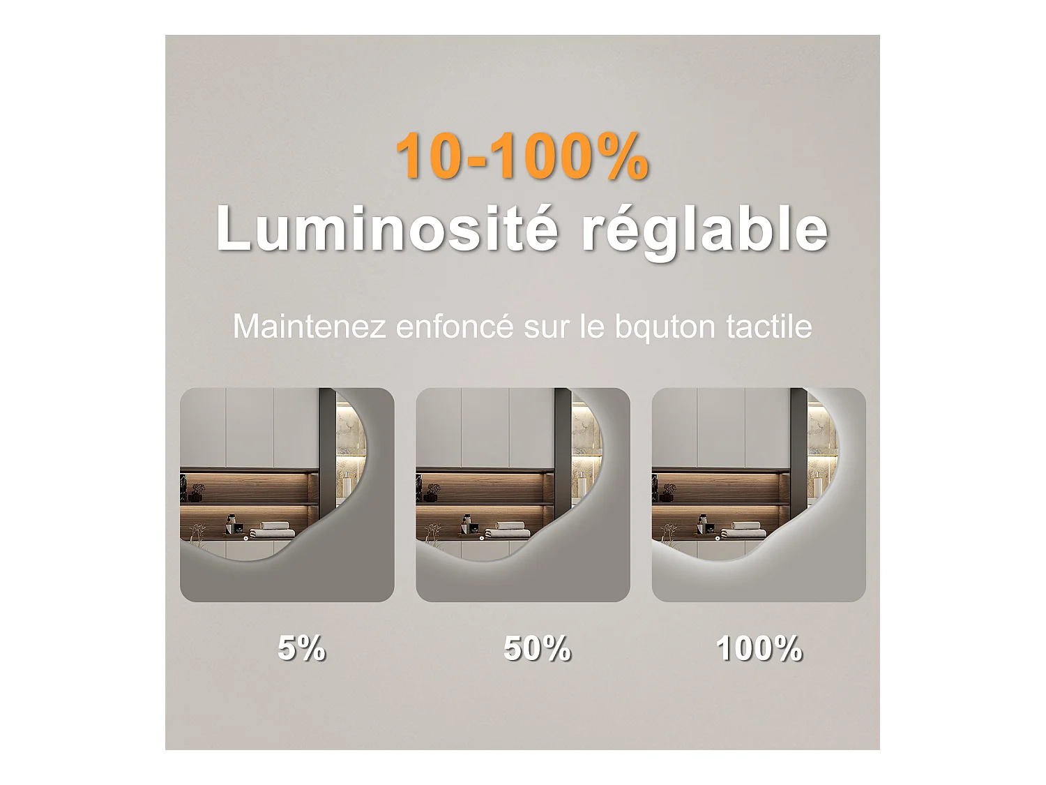 AICA Miroir de salle de bain Asymétrique en Forme de Nuage 80×55cm, Rétro-Éclairage, Design Irrégulier, Tricolore + Dimmable + Anti-buée + Mémoire