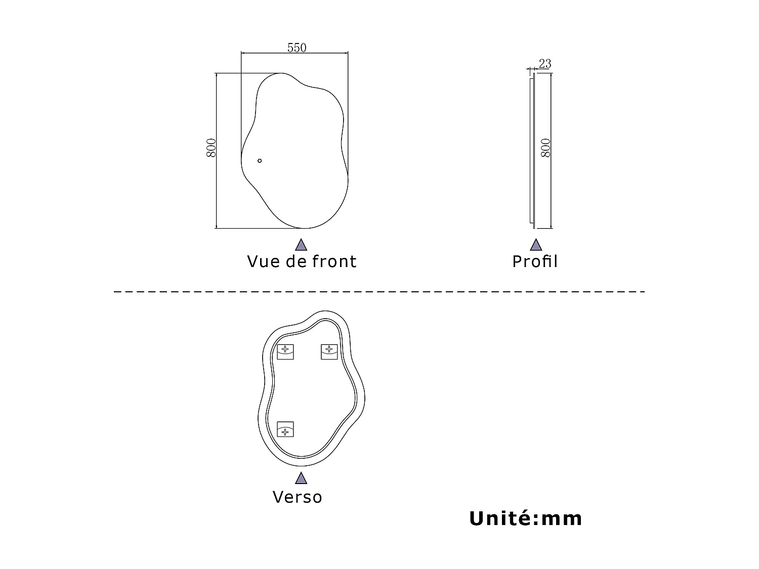 AICA Miroir de salle de bain Asymétrique en Forme de Nuage 80×55cm, Rétro-Éclairage, Design Irrégulier, Tricolore + Dimmable + Anti-buée + Mémoire