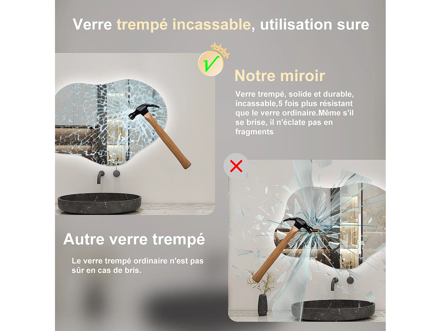 AICA Miroir de salle de bain Asymétrique en Forme de Nuage 80×55cm, Rétro-Éclairage, Design Irrégulier, Tricolore + Dimmable + Anti-buée + Mémoire