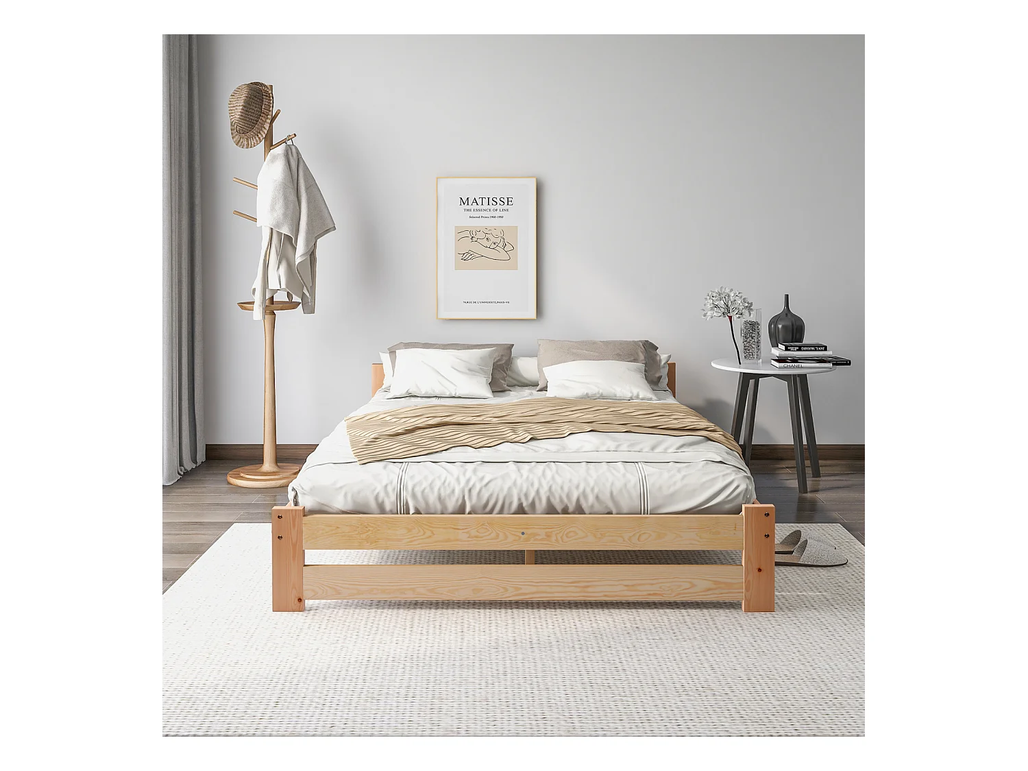 Massives Futonbett 200x140 cm natur – Massivholz Doppelbett mit Kopfteil und Lattenrost