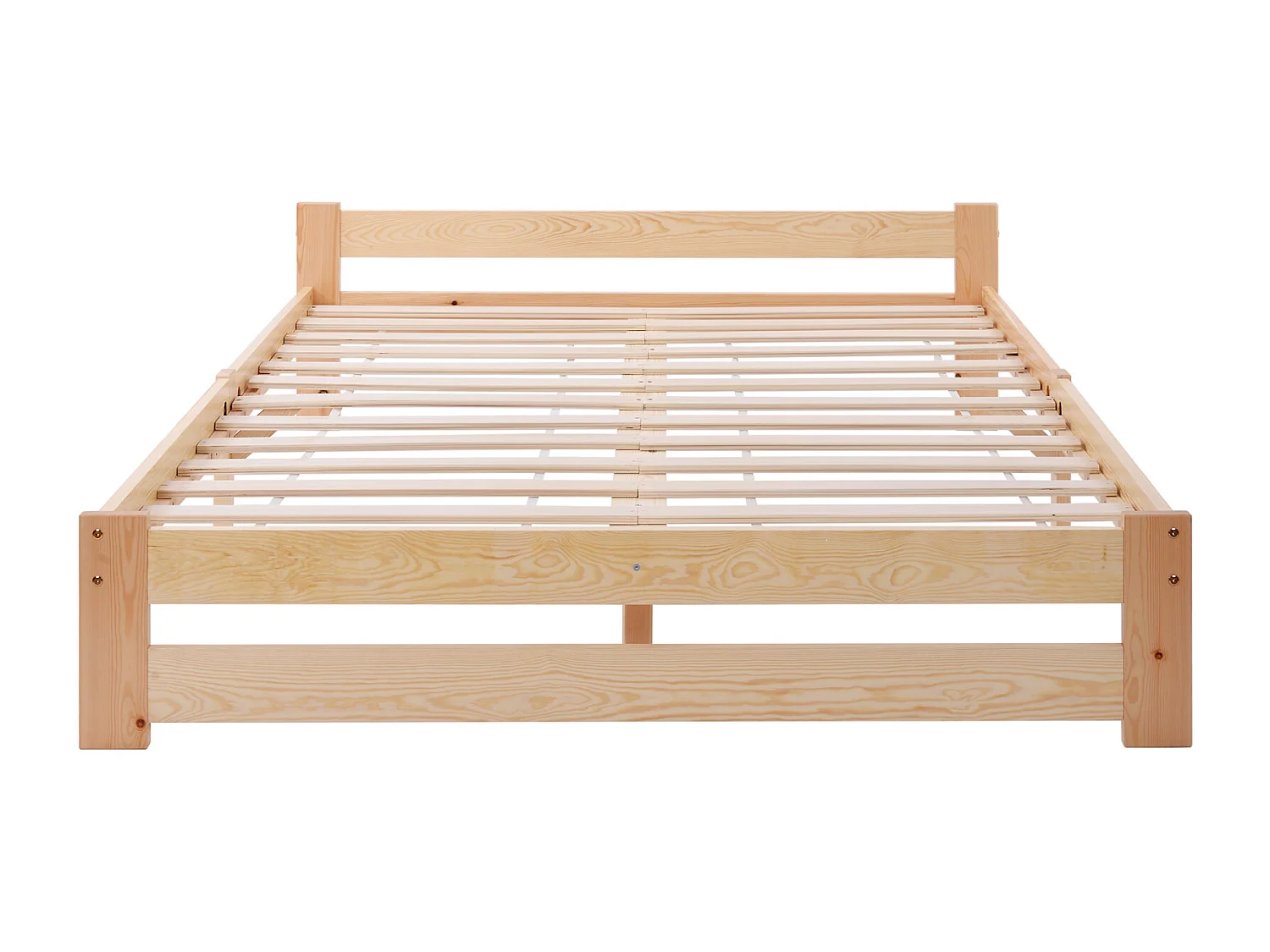 Massief futonbed 200x140 cm naturel – Tweepersoonsbed van massief hout met hoofdbord en lattenbodem