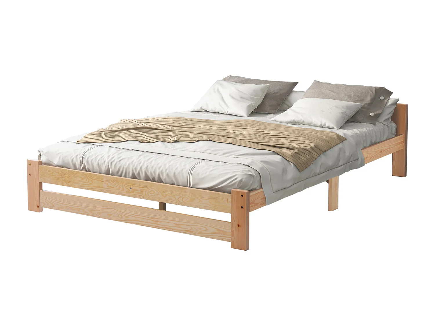 Cama futón maciza 200x140 cm natural – Cama doble de madera maciza con cabecero y base
