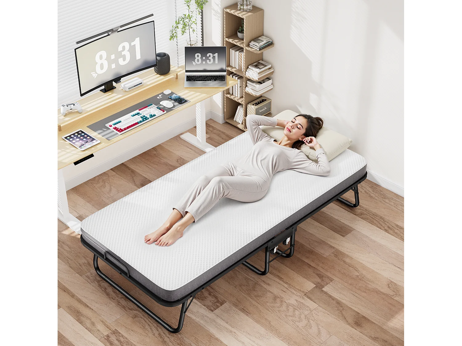 Klappbett 90x190 cm mit 10 cm Memory Foam Matratze - Klappbares Gästebett mit Rollen, Staubschutzhülle, schwarz