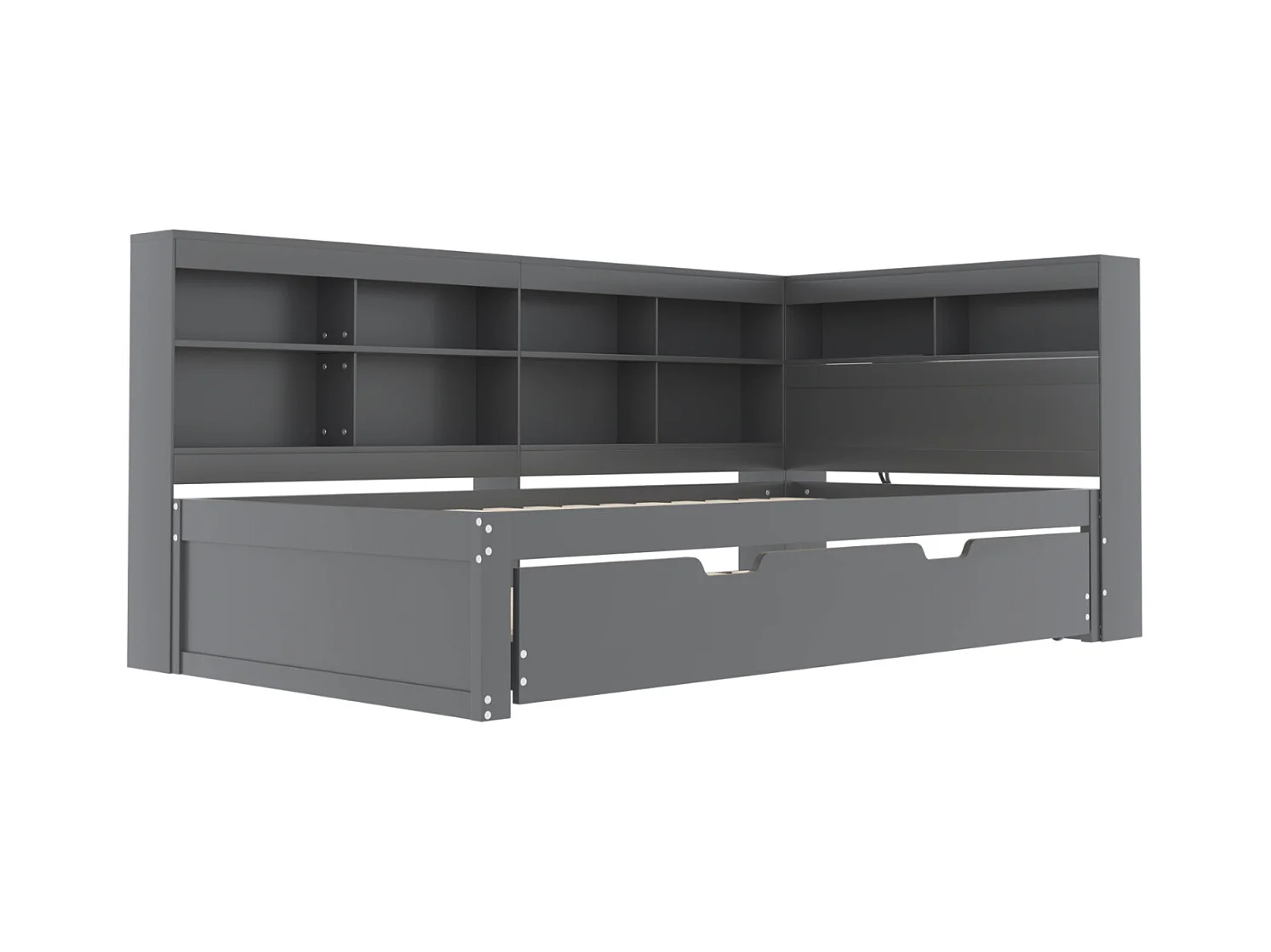 Sofá cama gris de 90 x 200 cm: cama nido con puerto USB, amplio espacio de almacenamiento, cama multifuncional de madera maciza.