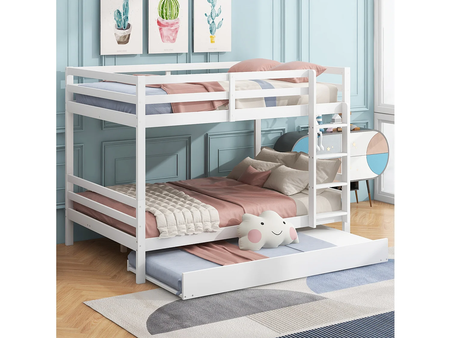 Wit stapelbed voor kinderen 140x200 cm - Met uitschuifbed, hoge spijlen, stevige trap