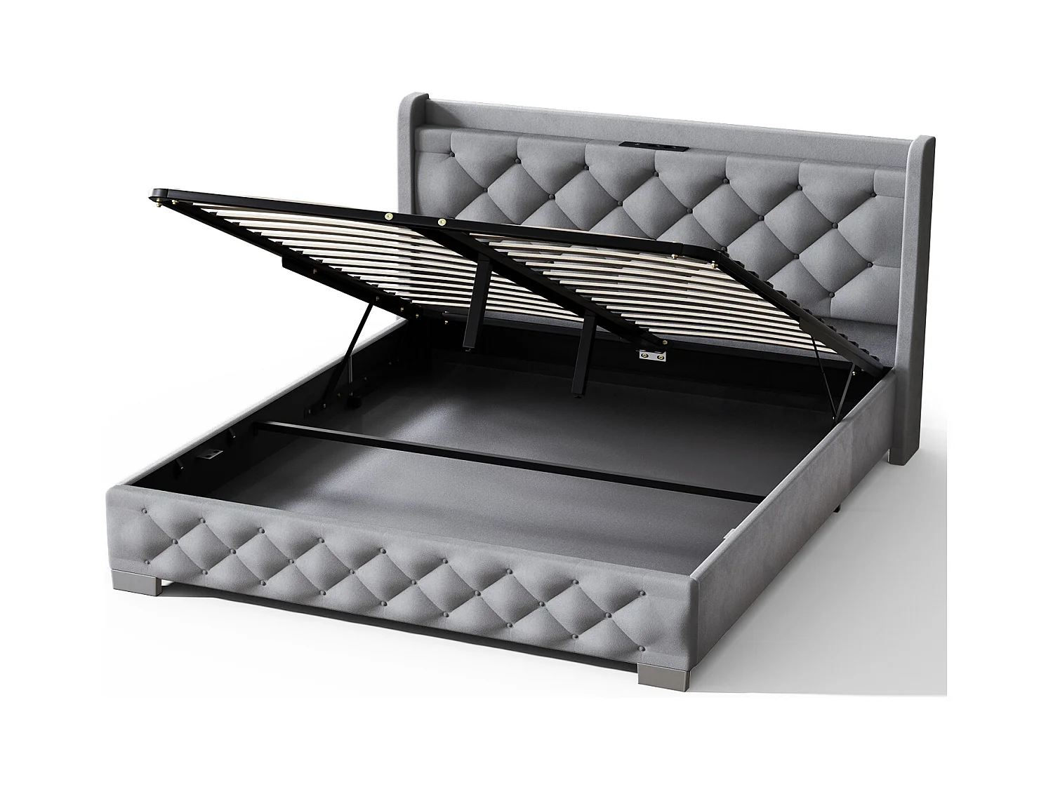 Lit 150 x 200 cm avec tête de lit capitonnée - Lit double avec tête de lit - Gris anthracite