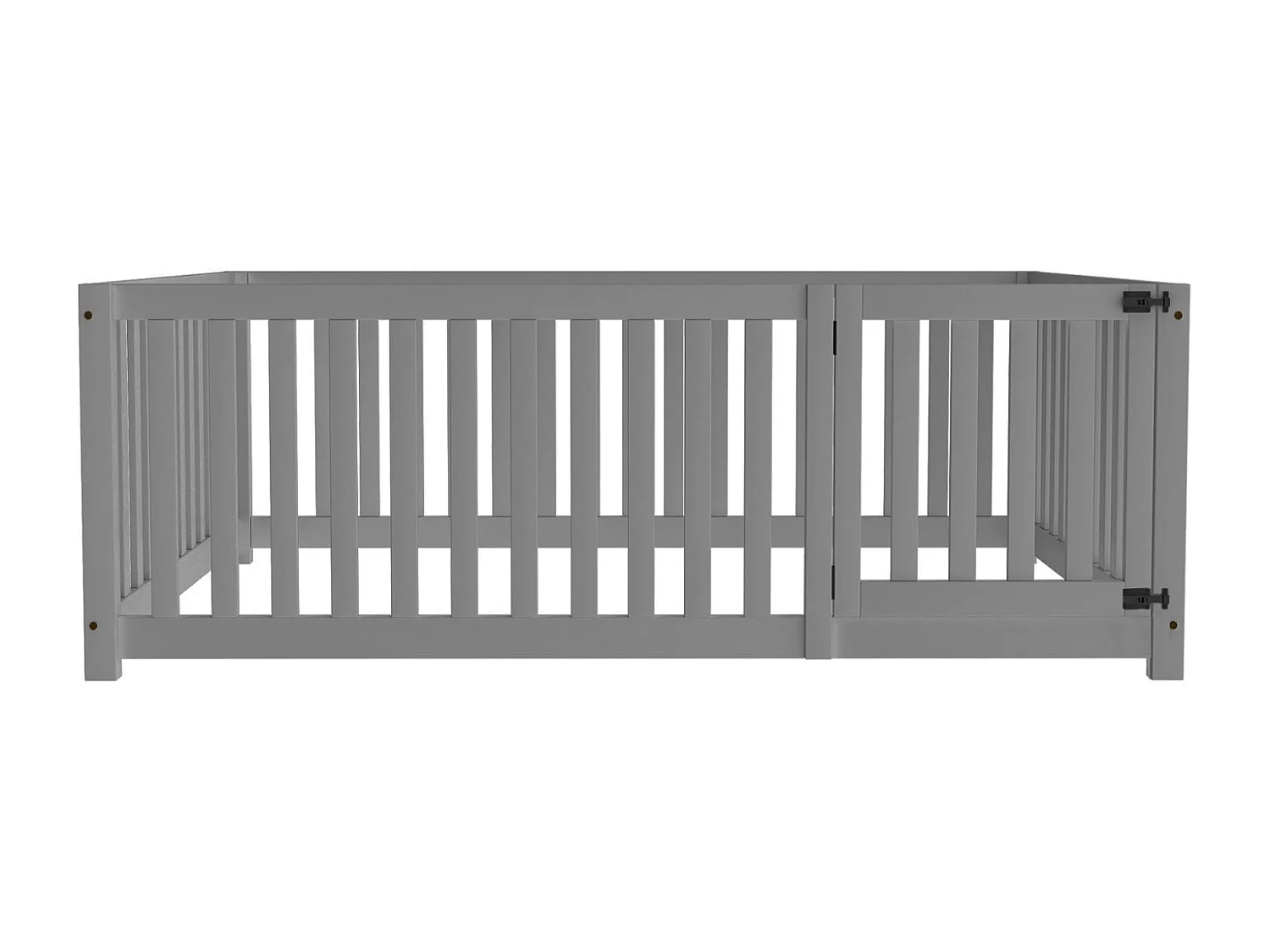 Kinderbed 140x200 cm grijs – Houten frame met lattenbodem, spijlen en deur