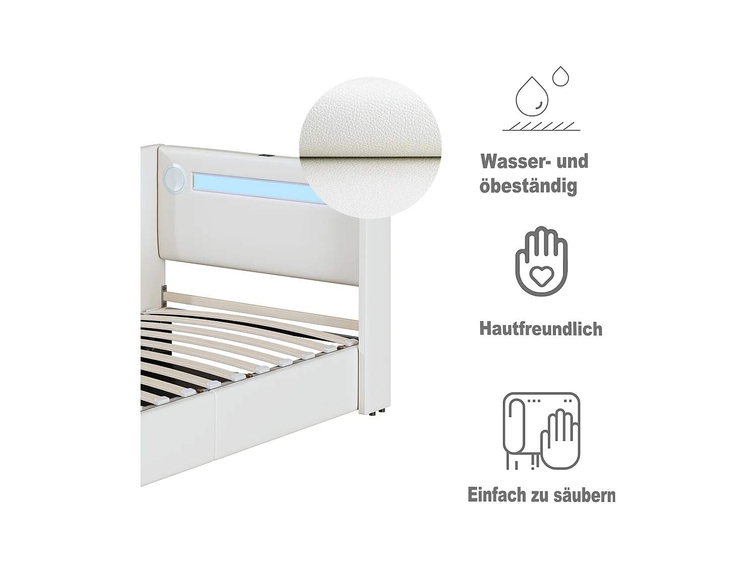 Letto per bambini 90x200 cm in similpelle nera - LED, lettore Bluetooth, porta USB, contenitore e base