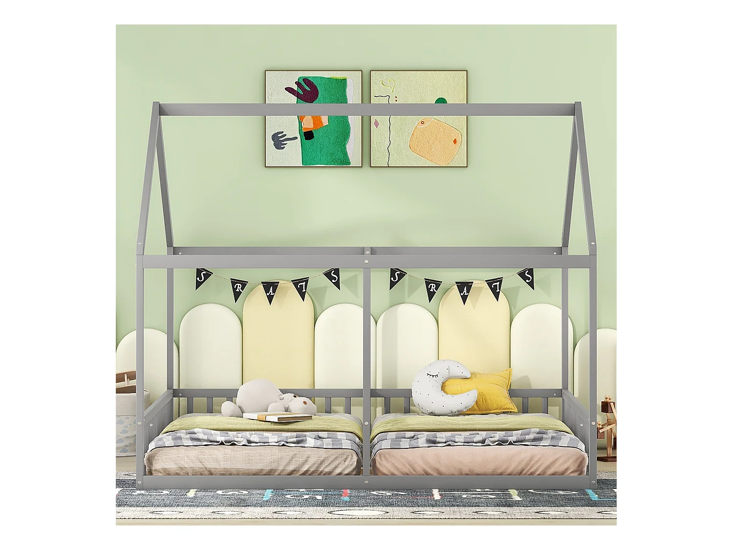 Eenpersoonsbed 90x200 cm grijs – Multifunctioneel laag bed voor thuis, 2-in-1 model