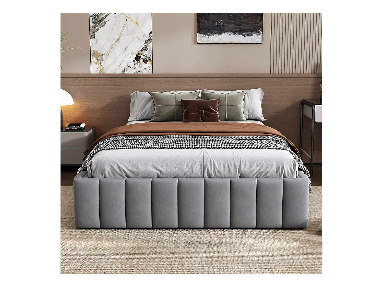 Einzel-/Doppelbett 140x200 cm grau – Minimalistischer Rahmen ohne Kopfteil, inklusive Lattenrost, ohne Matratze